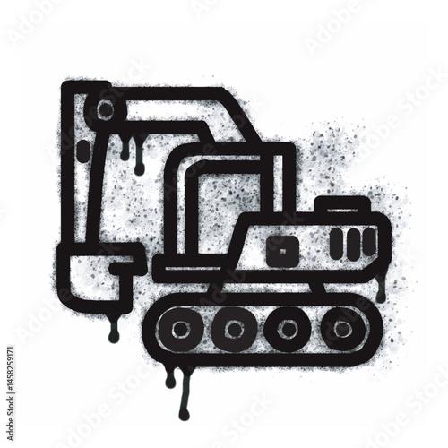 Excavator spray icon isolated on white background. Excavator spray graffiti icon in black on white background.