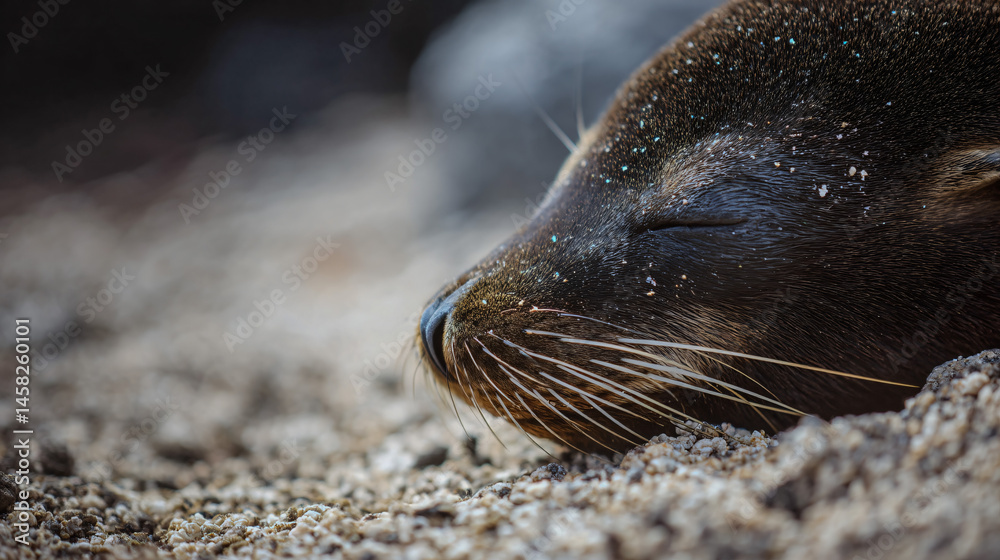 Fototapeta premium Close up of a playful galapagos sea social lion genus zalophus wollebaeki) at tintoreras, isabela island, galapagos.