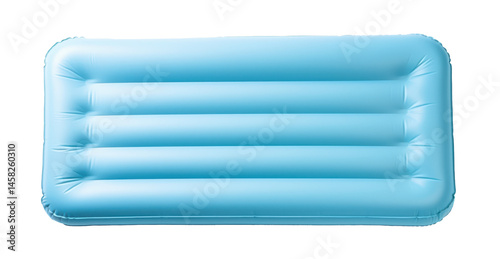 light blue rubber inflatable beach mattress top view isolated on white or transparent png
