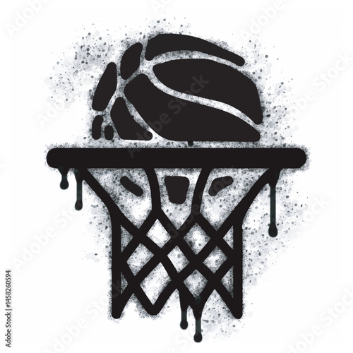 Basketball hoop and ball spray icon isolated on white background. Basketball hoop and ball spray graffiti icon in black on white background.