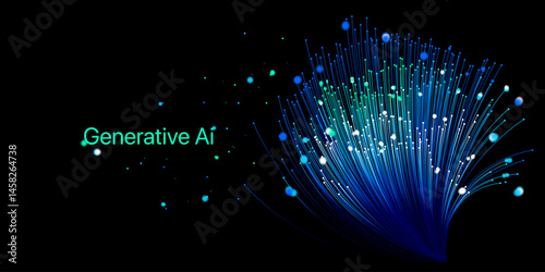 Illustration of abstract stream information. Generate image, video from prompt concept. Big data, technology, AI, data transfer, data flow, generative ai, large language model, ai brain background	