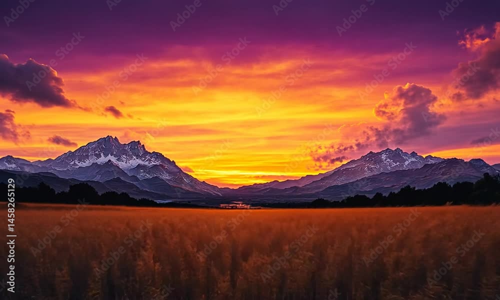 Breathtaking sunset over majestic mountains with vibrant colors and serene landscape Breathtaking sunset over majestic mountains with vibrant colors and serene landscape