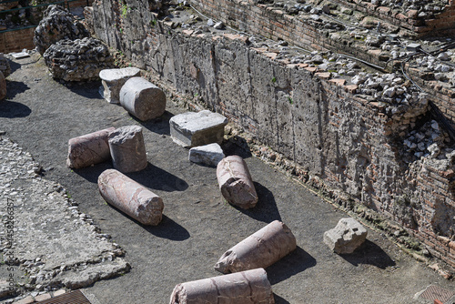 The Greek theatre of Taormina fragments, Sicily, Italy.