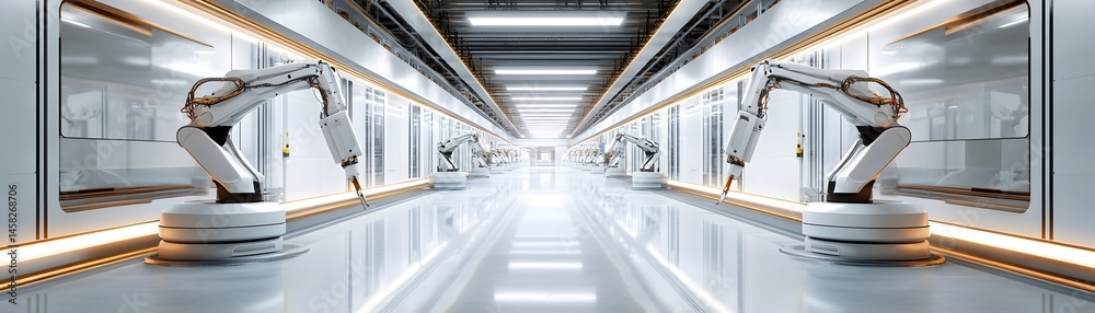 Fototapeta premium Futuristic corridor with automated robotic arms.