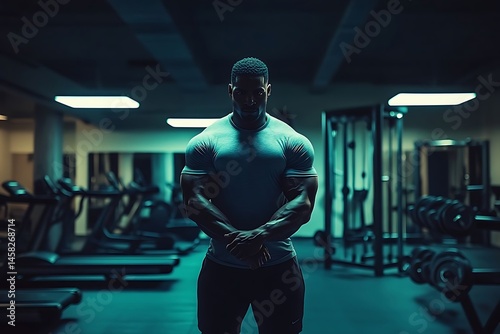 Muscular man gym workout fitness.