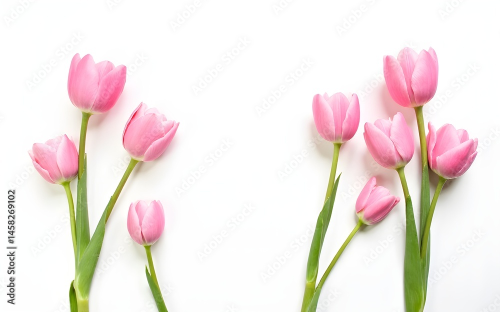 Fototapeta premium Stunning Flowers composition. Pink flowers on white background. Flat lay, top view. High quality
