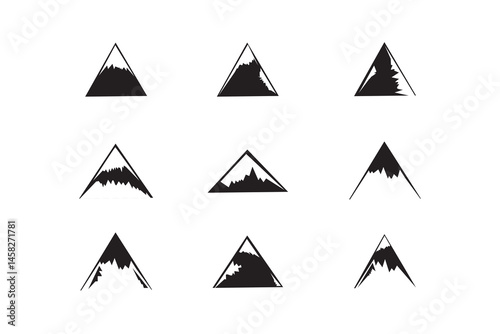 Set of black mountain icons. Black mountain icons in different shapes and frames showing various peaks and simple silhouettes on a white background. Free Download Set of black mountain icons. Black mountain icons in different shapes and frames showing various peaks and simple silhouettes on a white background. - GFXLoad