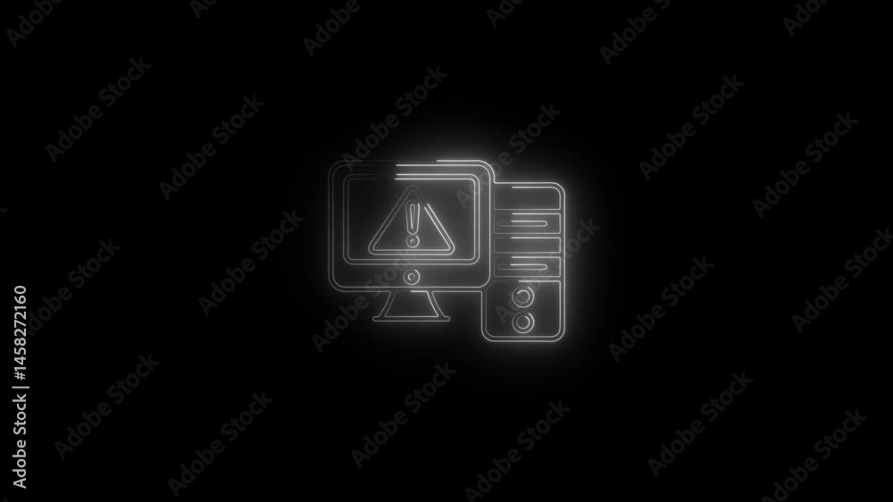 Glowing neon computer-error icon.HD motion graphic video animation with neon effects.isolated on a black background. Glowing neon computer-error icon.HD motion graphic video animation with neon effects.isolated on a black background.