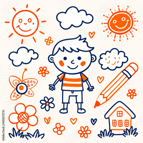 boy and girl playing in the playground,child art