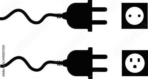 electricity plug icon set. thunderbolt lightning icons. Connection and disconnection concept with wire. Electric plug sign. Phone charge technology concept

