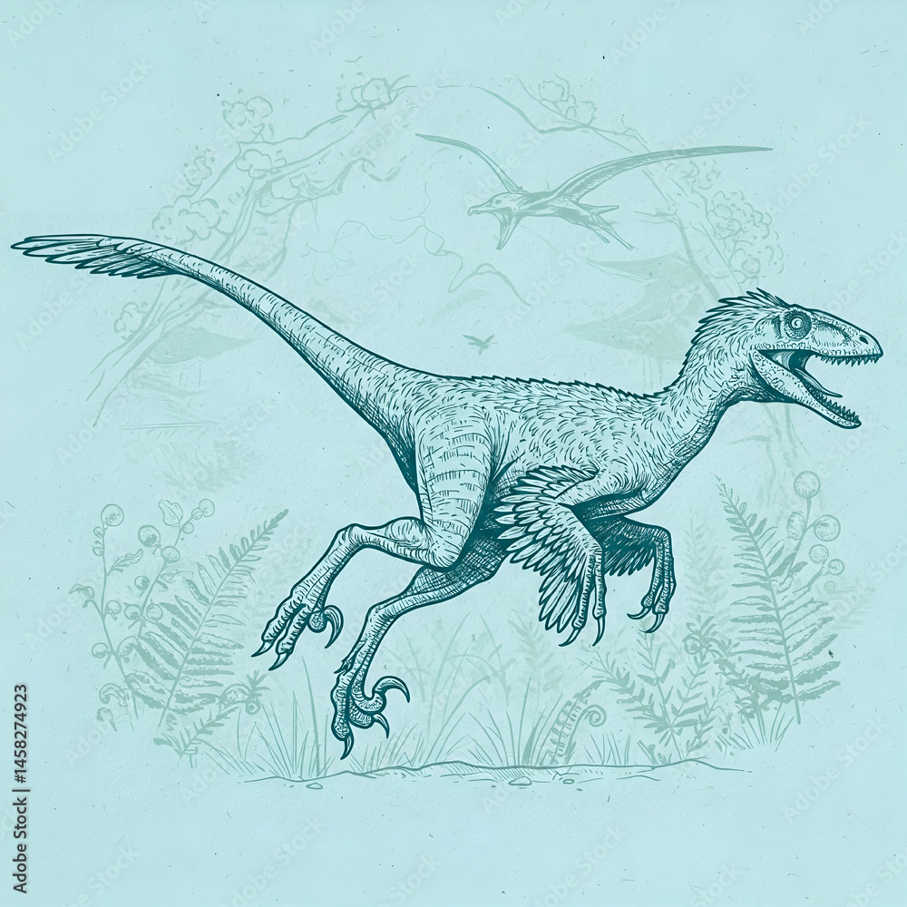 Fototapeta premium Velociraptor Running Illustration | Generative AI