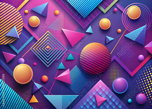 Abstract Geometric Shapes Colorful Background. Modern Digital Art