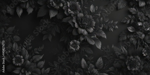 Wallpaper Mural Intricate black charcoal floral wallpaper; luxurious botanical design, rich black background , dark floral, shadow Torontodigital.ca