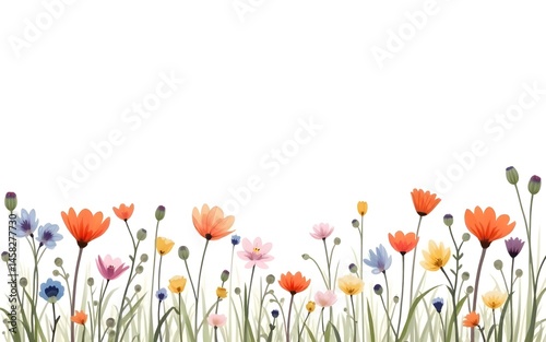 Spectacular Dainty wildflowers border isolated on transparent background. PNG file, cut out. High quality