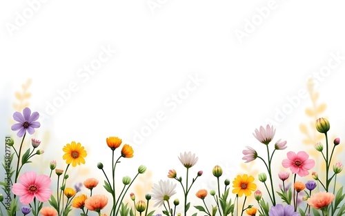 Gorgeous Dainty wildflowers border isolated on transparent background. PNG file, cut out. High quality