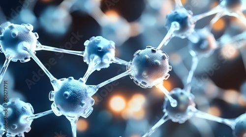 Complex molecular structures in a three-dimensional display.