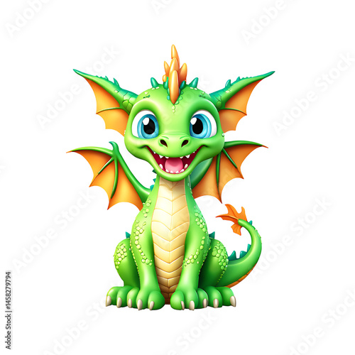 Baby dragon illustration. Smiling cartoon dragon