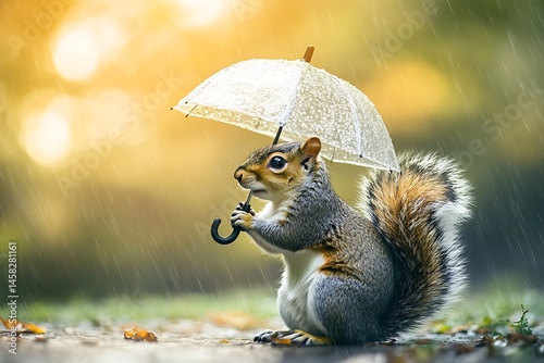 squirrel under umbrella