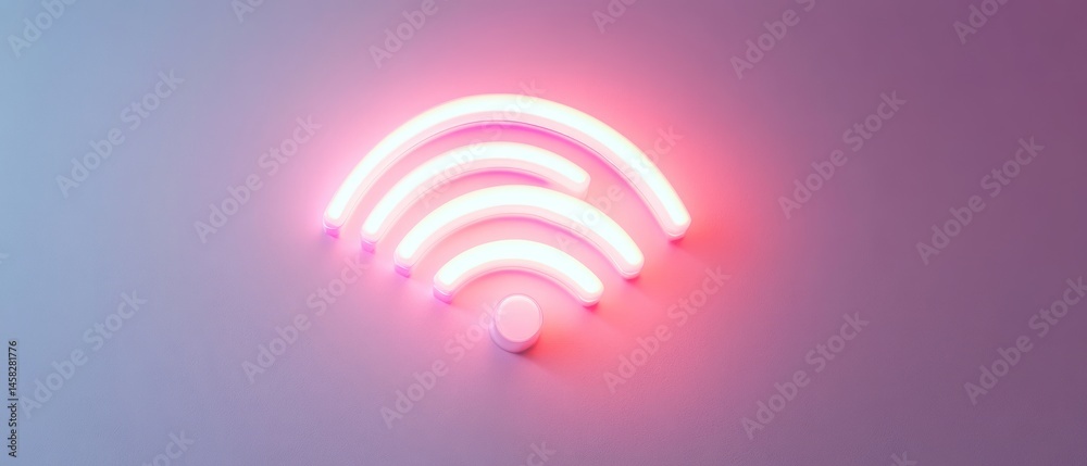 Glowing neon wifi symbol wireless network connection icon Glowing neon wifi symbol wireless network connection icon