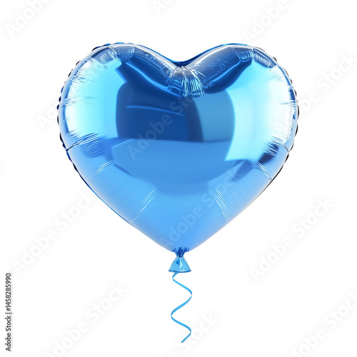 3d rendering icon blue heart balloon illustration PNG. cartoon minimal style chrome heart shape balloon on transparent isolated background.
