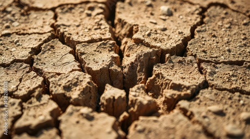 Dry cracked earth showcasing extreme aridity and the effects of drought on the landscape.