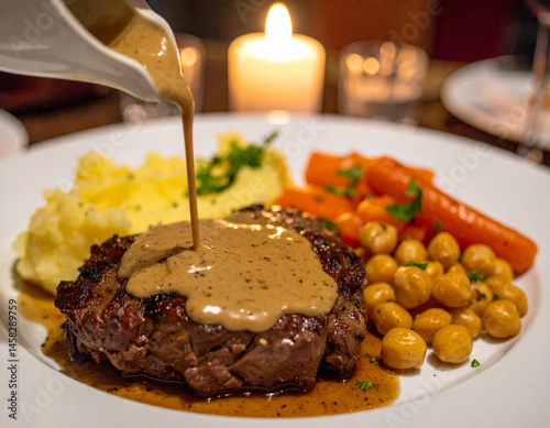 Steak in mushroom sauce  photo