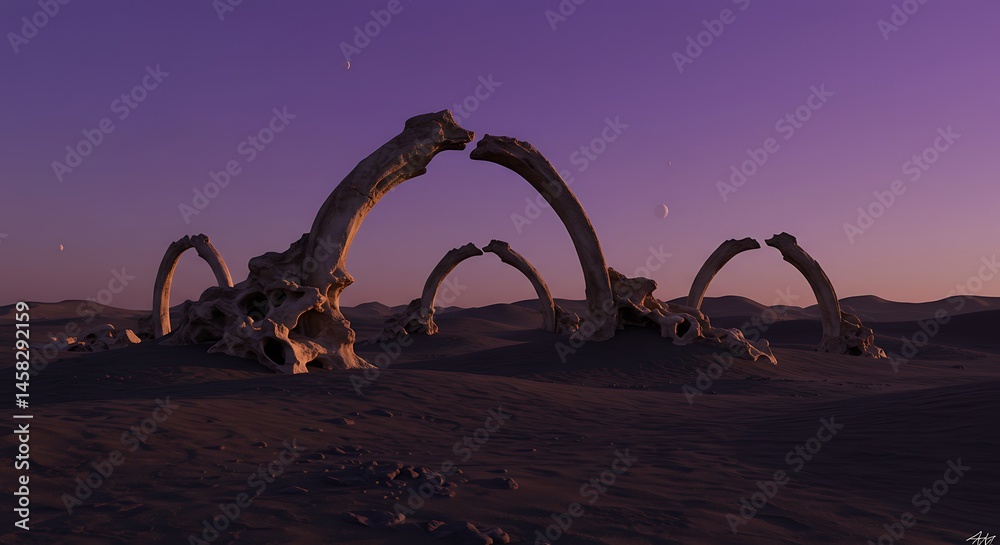Fototapeta premium Arches of Bone Remnants in Sandy Landscape During Twilight