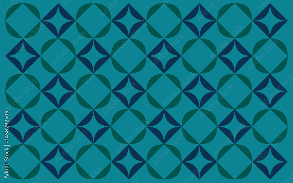 Fototapeta premium seamless pattern with blue flowers. Seamless Geometric Pattern of Interlocking Hexagons and Squares in Blue. Abstract Blue and White Grid Pattern with Hexagonal and Square Elements