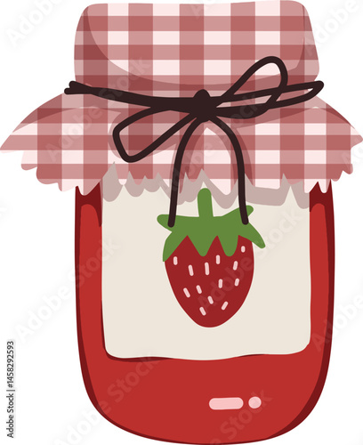 Strawberry Jam Jar with Checkered Lid