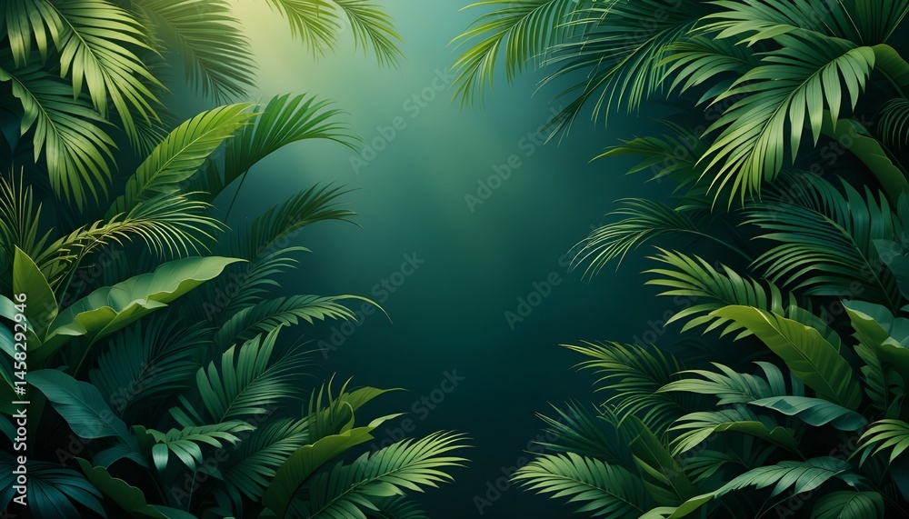 Modern Tropical Background with Jungle Plants and Palm Leaves for Summer Nature-Inspired Wallpaper and Decor Modern Tropical Background with Jungle Plants and Palm Leaves for Summer Nature-Inspired Wallpaper and Decor
