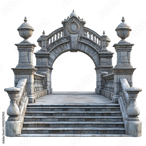 3D front view illustration of the Stone Bridge Russia monument isolated on a white transparent background.