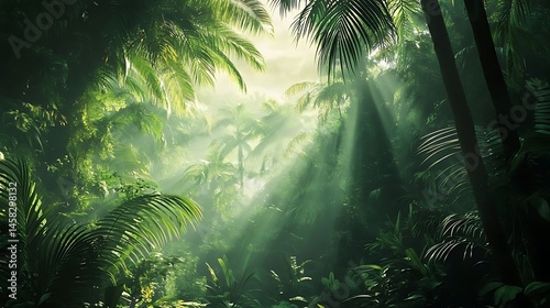 Sunbeams in Lush Tropical Jungle. (4)