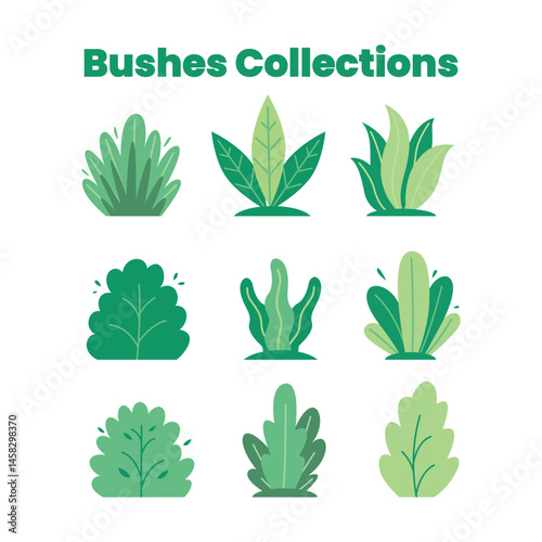 Set of Unique Bush Vector Illustrations in Flat Style – Cute Nature Elements
