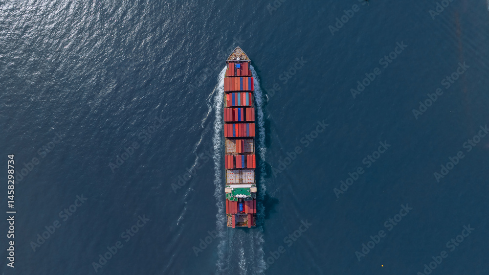 Aerial view container cargo ship freight shipping international, Global business freight shipping import export logistic transportation container ship, Container cargo ship sea freight container ship.