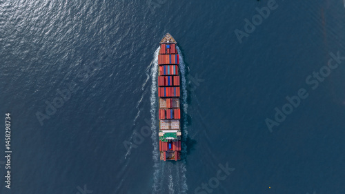 Obraz na płótnie Aerial view container cargo ship freight shipping international, Global business freight shipping import export logistic transportation container ship, Container cargo ship sea freight container ship. w salonie
