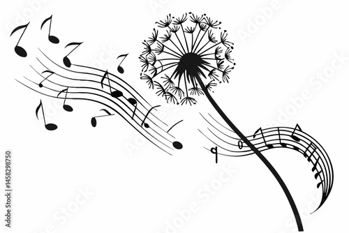 Abstract musical design features a vector treble clef symbol on a wavy staff line, suggesting melodic sound