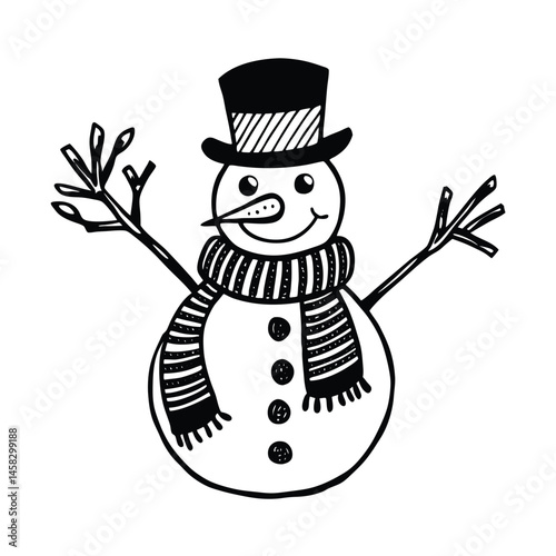 a cheerful snowman carrot nose  scarf vector art silhouette