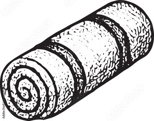 Hand-drawn sketch of a rolled outdoor mattress, monochrome style, ideal for camping, travel, or adventure themes, simple vintage illustration