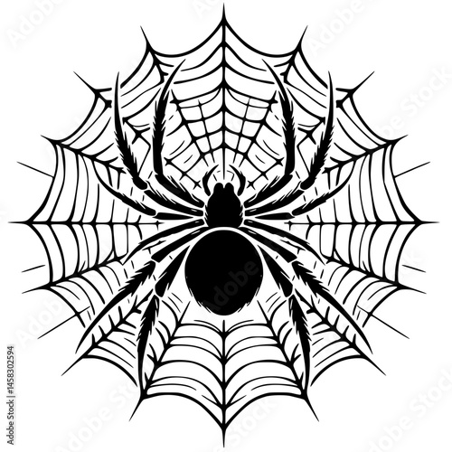 Minimal Spider on Web Silhouette SVG – Perfect for Halloween Crafts, Logos, and Nature Designs