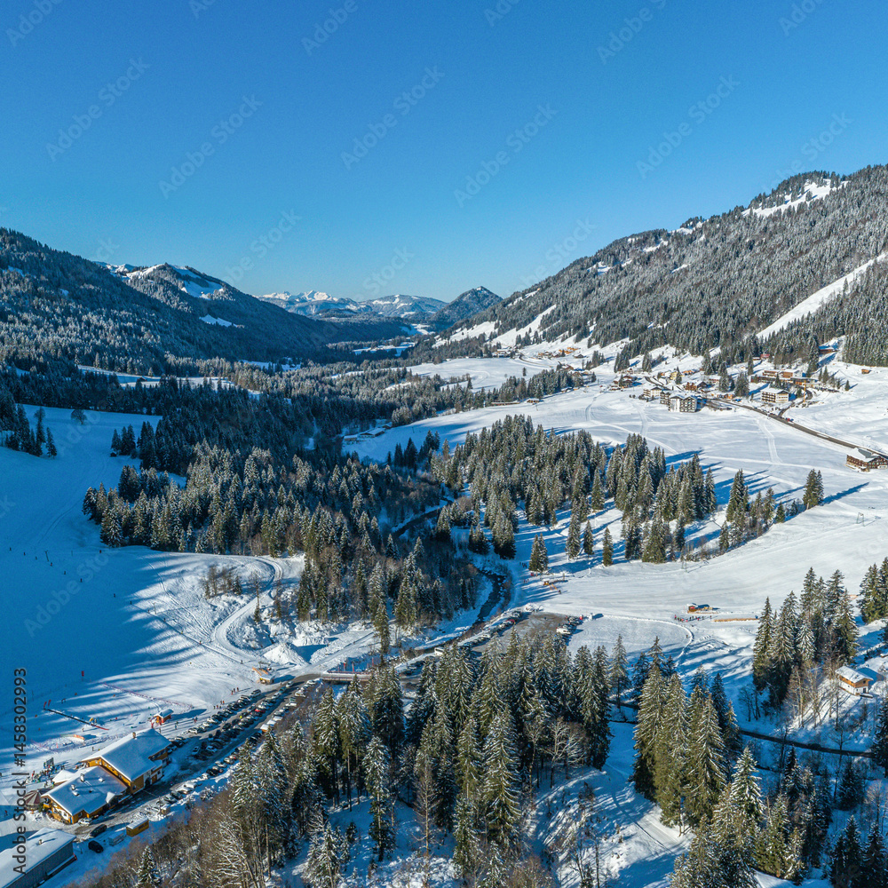 Wolkenloser Wintermorgen im Naturpark Nagelfluhkette bei Balderschwang
