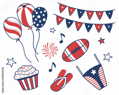 Fourth of July vector illustration featuring the USA flag, stars, and stripes symbolizes American independence day