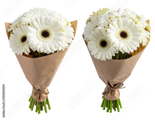 Two bouquets of white gerbera daisies isolated on a transparent background