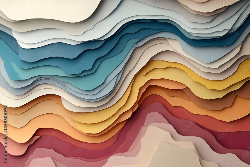 Fototapeta premium Abstract Layered Landscape Warm Color Palette Papercut Style