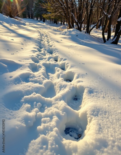 Wallpaper Mural winter wonderland: footprints in the snow Torontodigital.ca
