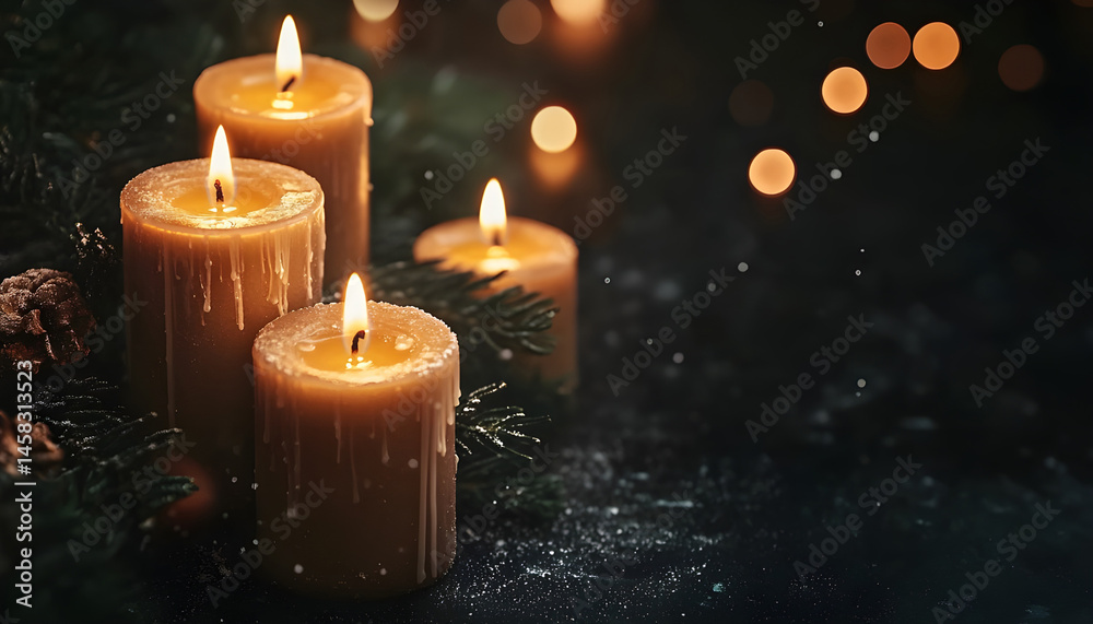 Many burning church candles on black background, space for text Many burning church candles on black background, space for text