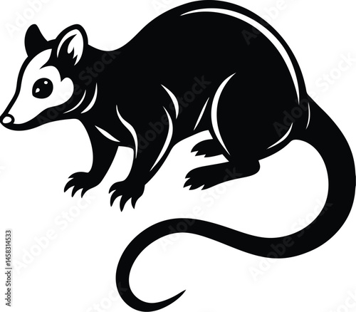 Minimalistic vector silhouette of a climbing possum with curled tail on white background perfect for nocturnal marsupial art
