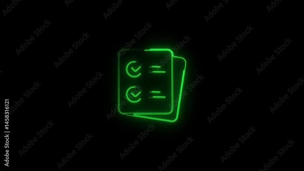 Glowing neon checklist icon.HD motion graphic video animation with neon effects.isolated on a black background.