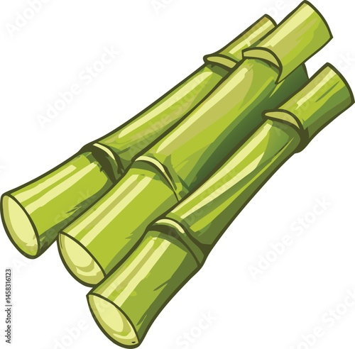 "A clean, vector-style illustration of green sugarcane stalks with segmented joints vector illustration on transparent background."