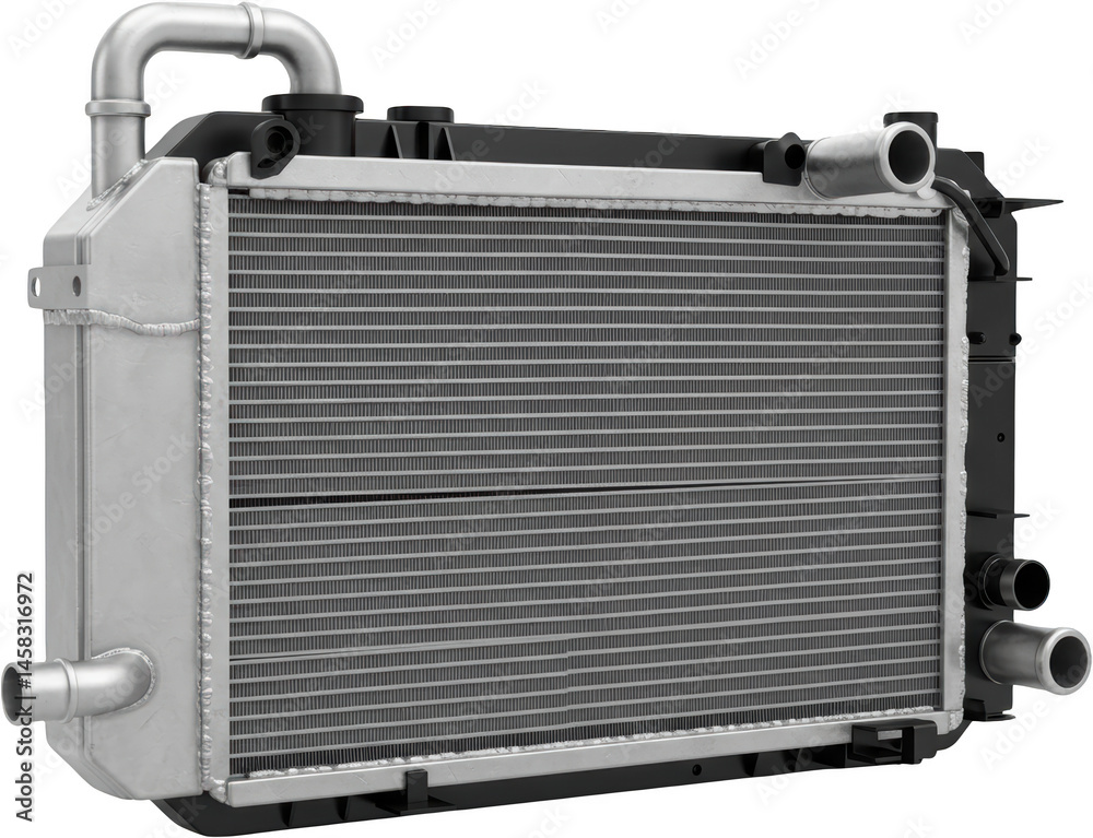 Fototapeta premium Automotive Radiator Cooling System High Performance Engine Part Metal Car Radiator Detailed Close up