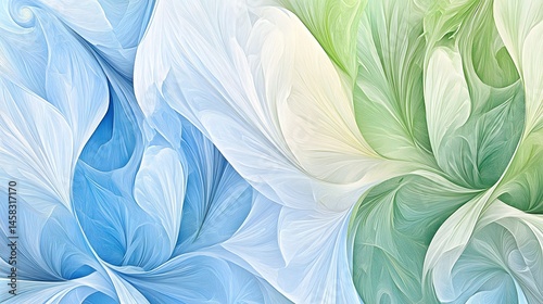 Abstract Blue Green Swirling Floral Design Artistic Background